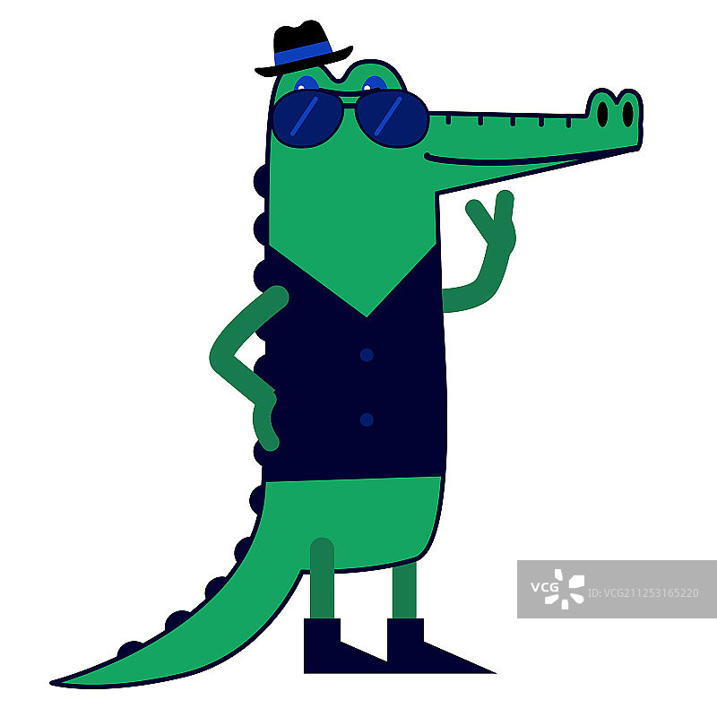 戴帽子和眼镜的时尚鳄鱼图片素材