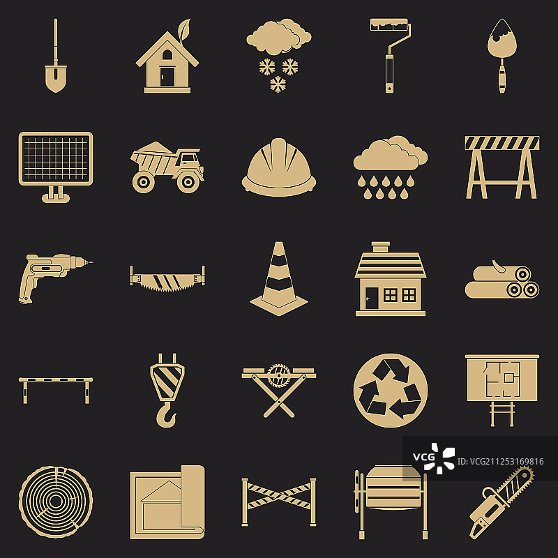 建筑材料图标集简约风格图片素材
