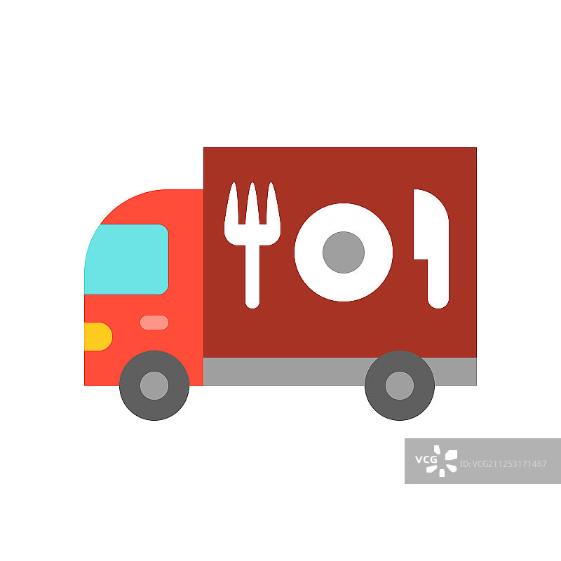 食品卡车扁平风格图标图片素材