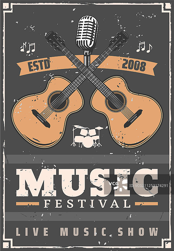 音乐节吉他鼓和麦克风图片素材
