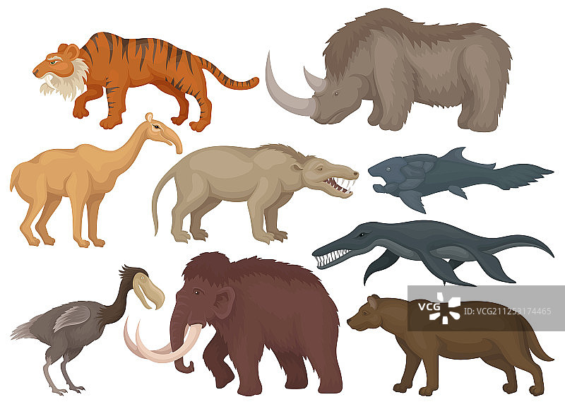 扁平风格已灭绝史前生物合集图片素材