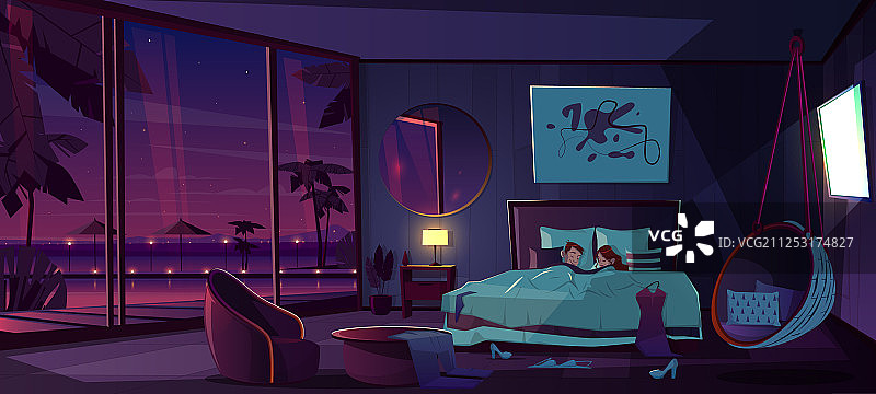 卡通豪华度假酒店客房睡眠场景图片素材