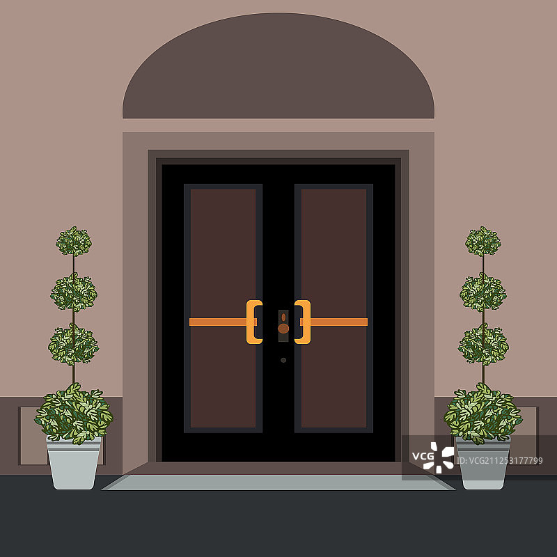 带门阶和垫子的房屋门前图片素材