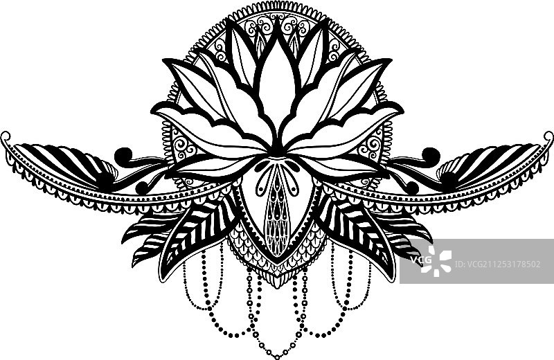 白色背景中的黑色莲花民族符号图片素材