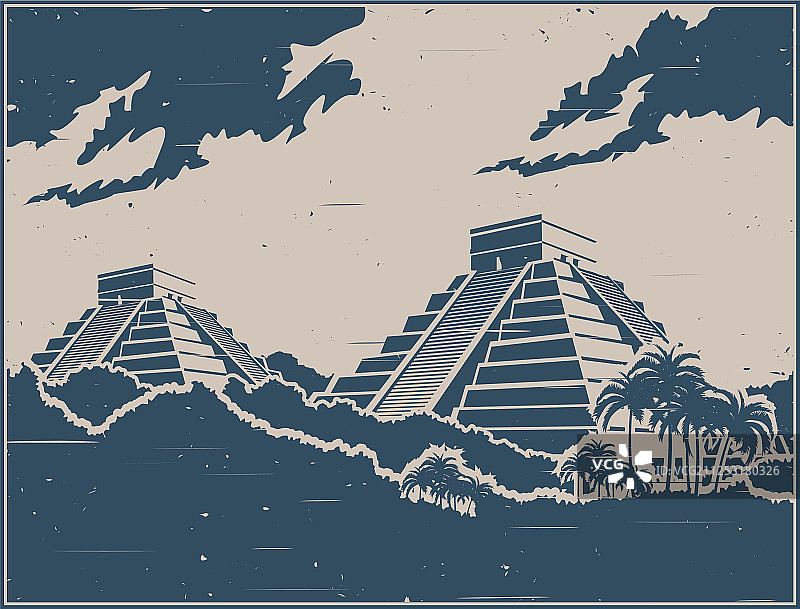 玛雅金字塔复古海报图片素材