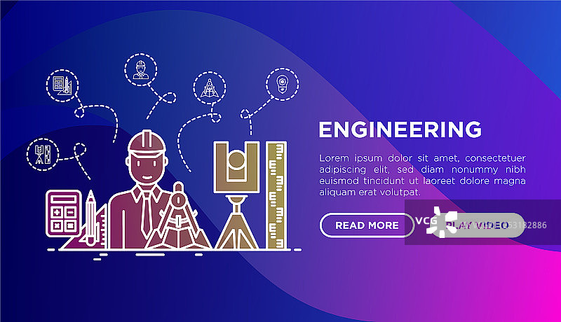 带有细线图标的工程师工作概念图片素材