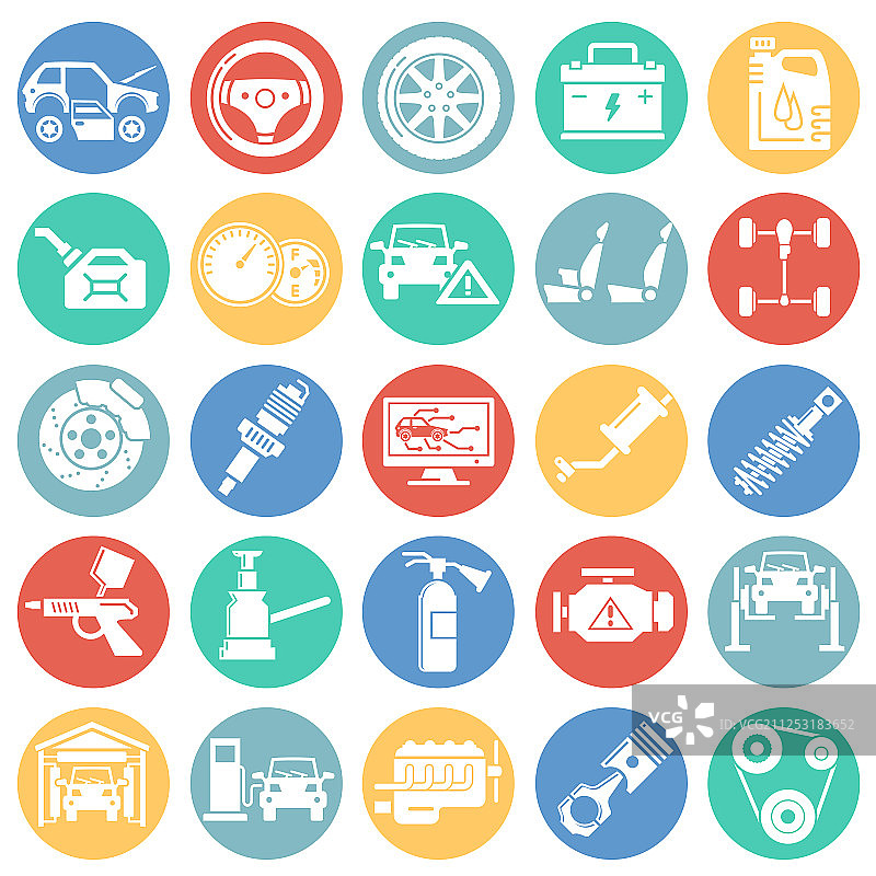 彩色圆圈白色汽车服务图标图片素材