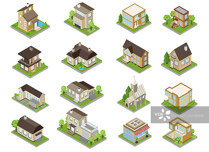 郊区建筑图标集图片素材
