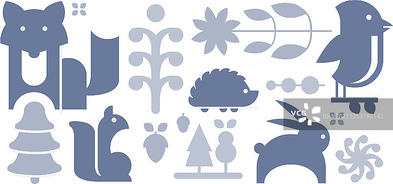 扁平风格的可爱森林元素图片素材