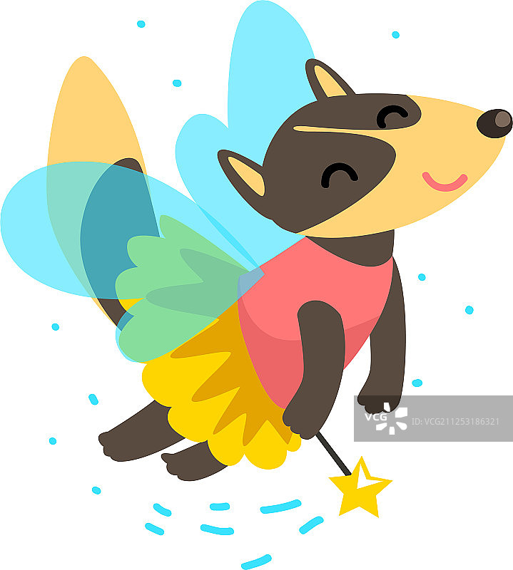 挥舞魔法棒飞翔的可爱飞狼图片素材