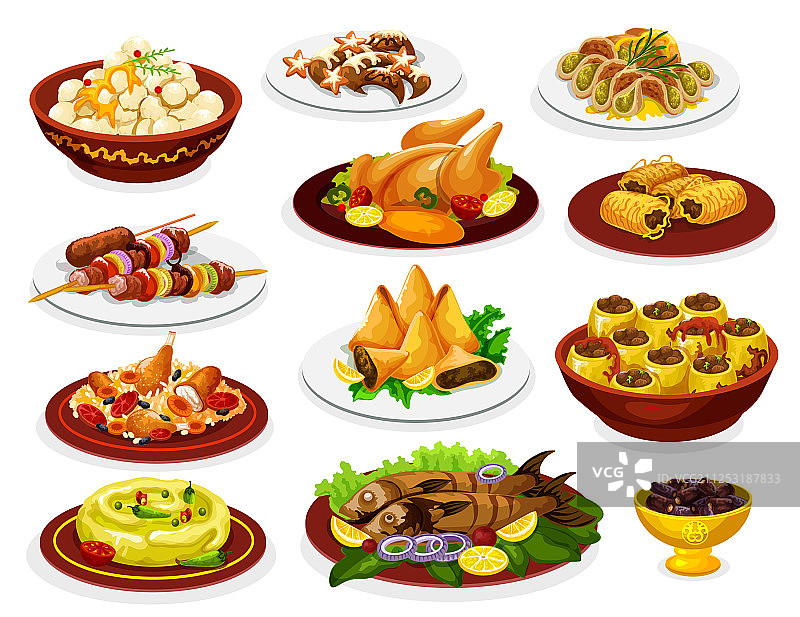 斋月开斋饭肉鱼甜点菜肴图片素材