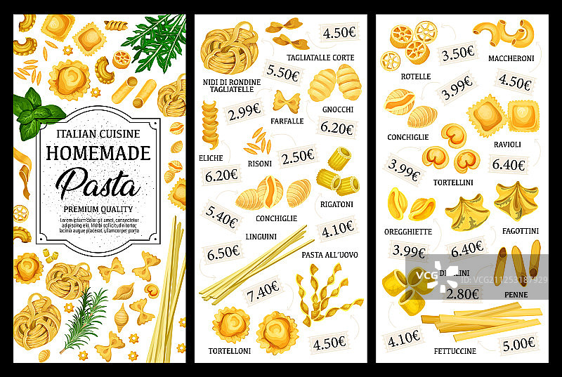 意大利面食菜单：意大利面和通心粉图片素材