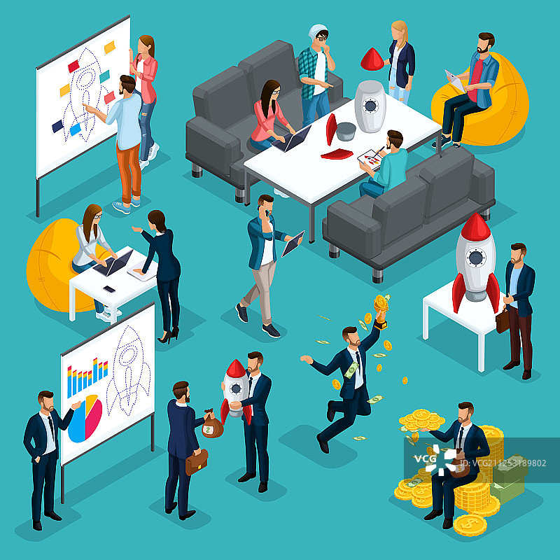 2.5D商务人士头脑风暴开发图片素材