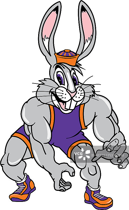 兔杰克运动摔跤标志吉祥物图片素材