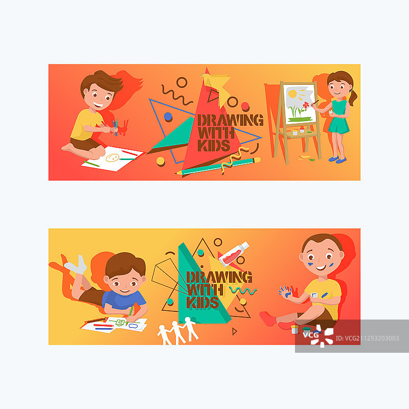 绘画中的儿童男孩女孩角色图片素材