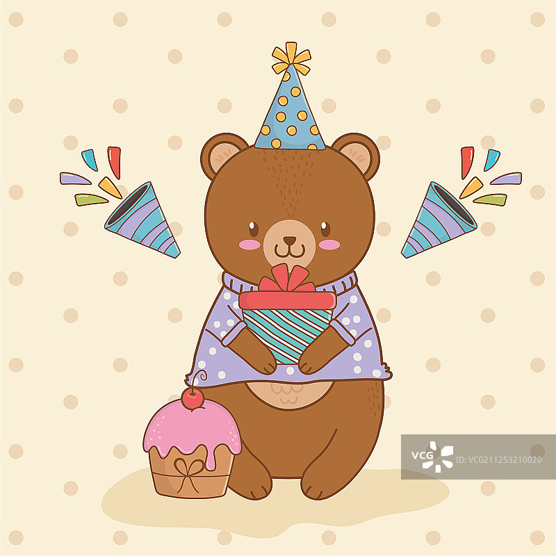可爱泰迪熊森林生日贺卡图片素材