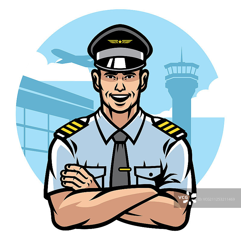 微笑并交叉双臂的飞行员图片素材