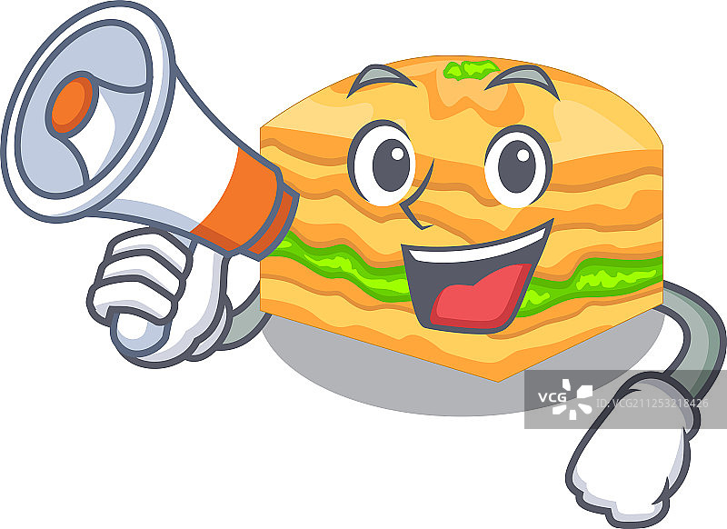 带有扩音器的果仁蜜饼卡通，盘子上供应图片素材