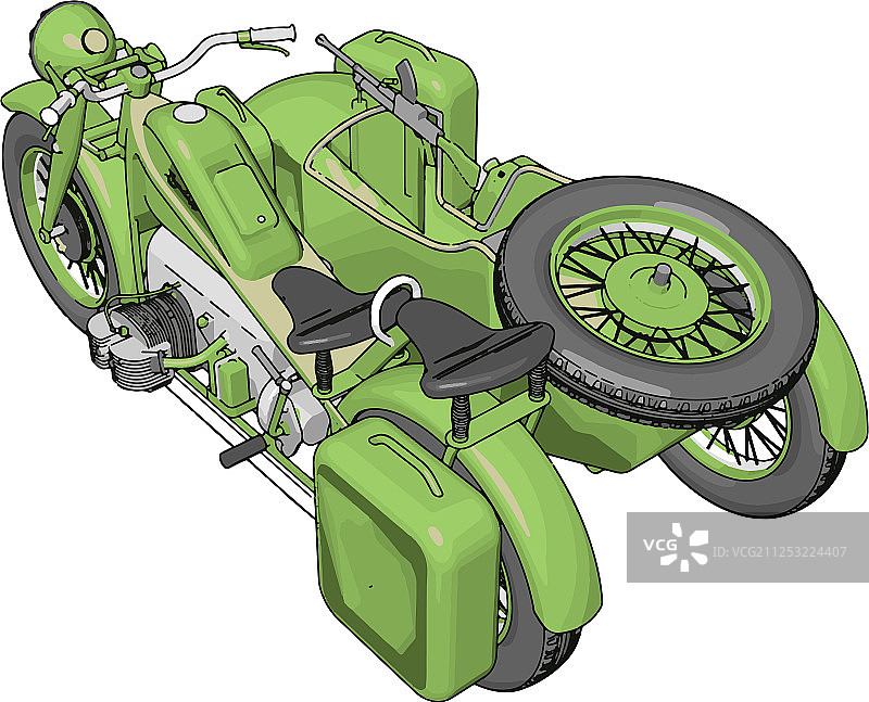 白色背景上的3D军用摩托车图片素材