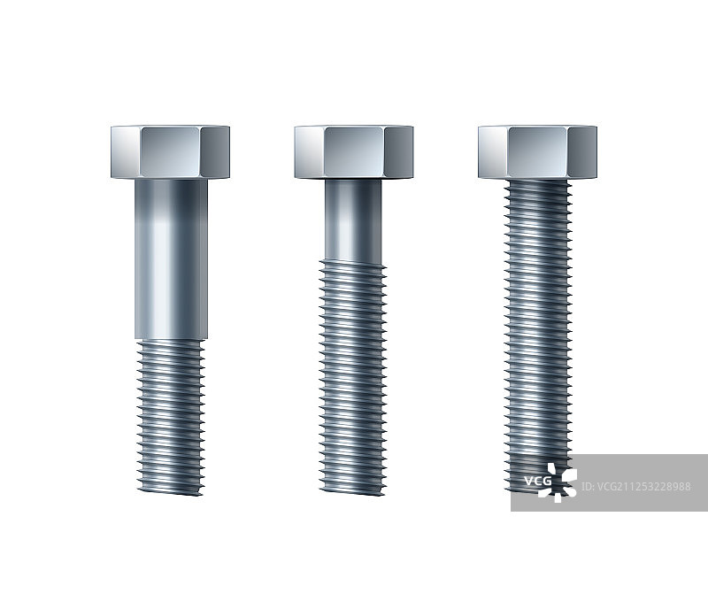 三个部分或全部钢制六角螺栓图片素材