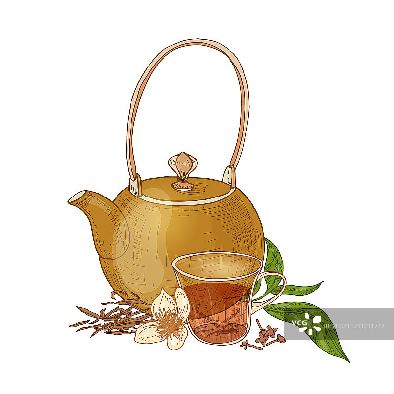 茶壶和红茶杯的精美构图图片素材