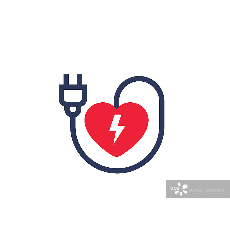 白色背景上的带电源插头的心形图标图片素材