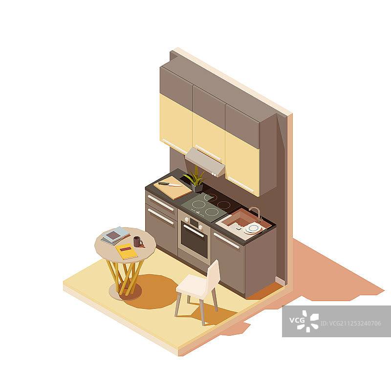 2.5D厨房内部横截面图片素材