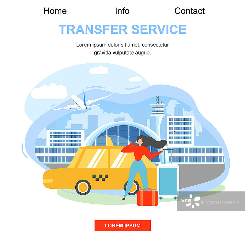 机场接送服务扁平化落地页图片素材