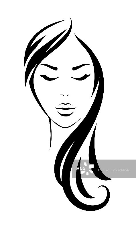 黑色长发的年轻女人头部特写图片素材