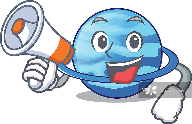卡通人物举着带有天王星图像的扩音器图片素材