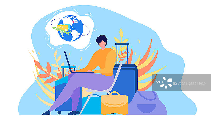 在线预订机票扁平化概念图片素材