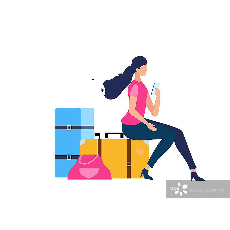 携带行李的旅行者扁平概念图片素材