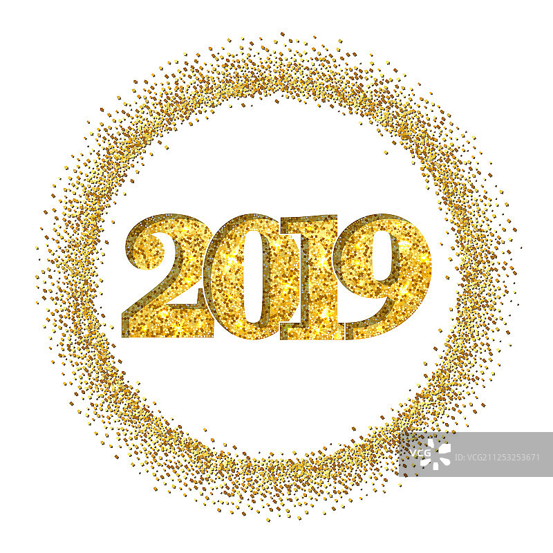 新年快乐闪亮金色2019数字圆圈图片素材