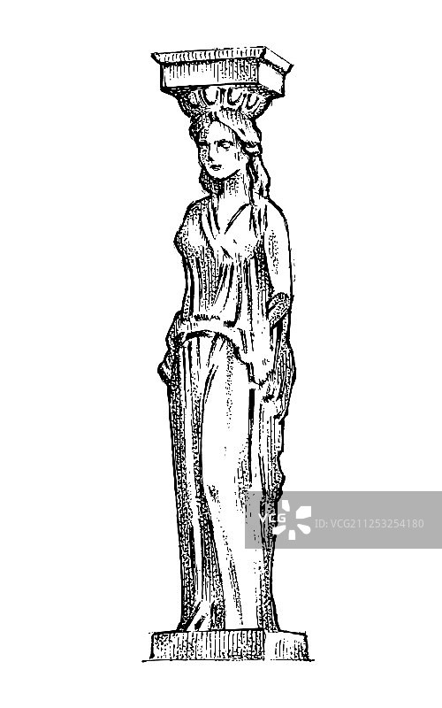 希腊的古希腊柱雕像和女子图片素材