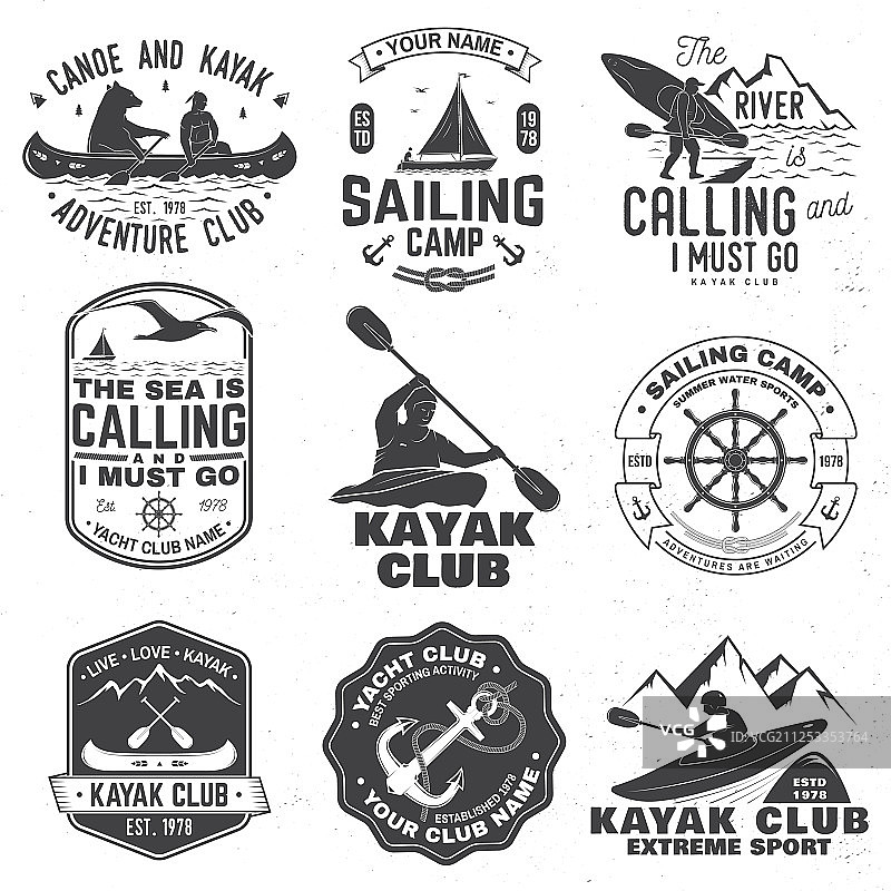 帆船营地、独木舟和皮划艇俱乐部徽章图片素材