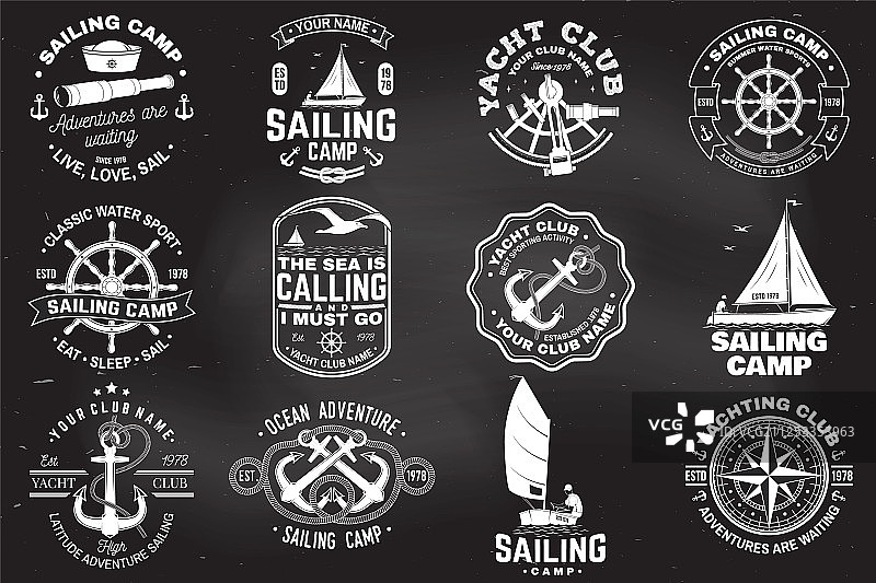 帆船营地和游艇俱乐部徽章图片素材