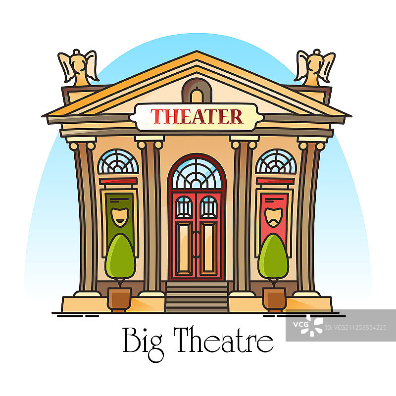 细线剧院建筑带面具天使图片素材