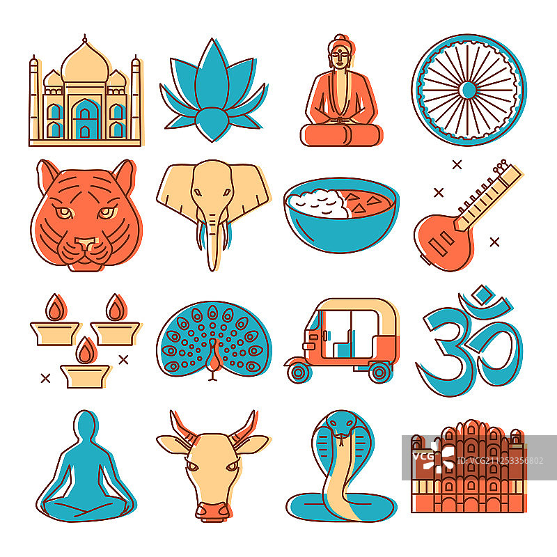 彩色线条风格的印度图标图片素材