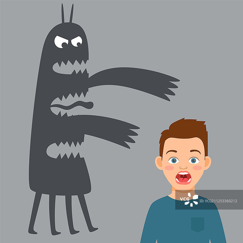 害怕的男孩和恐惧的怪物图片素材