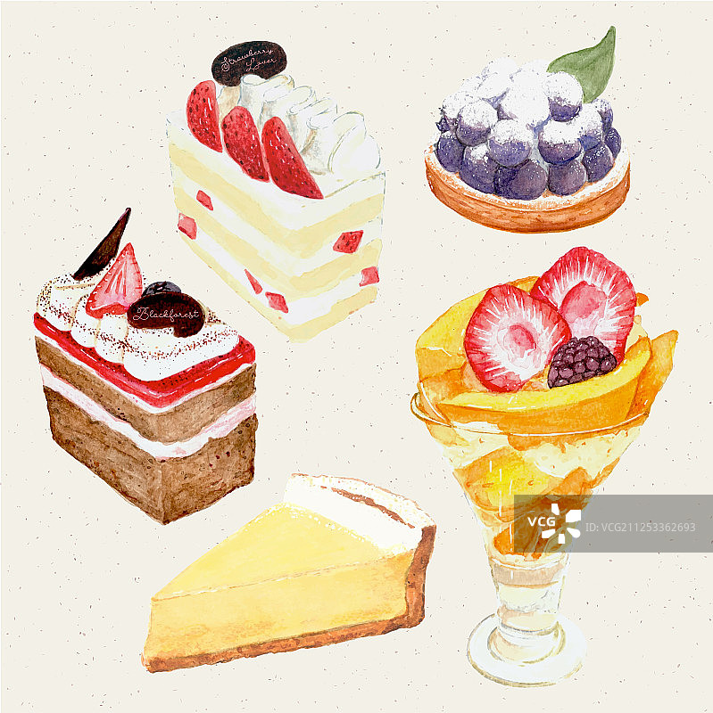 水彩手绘香甜美味蛋糕图片素材