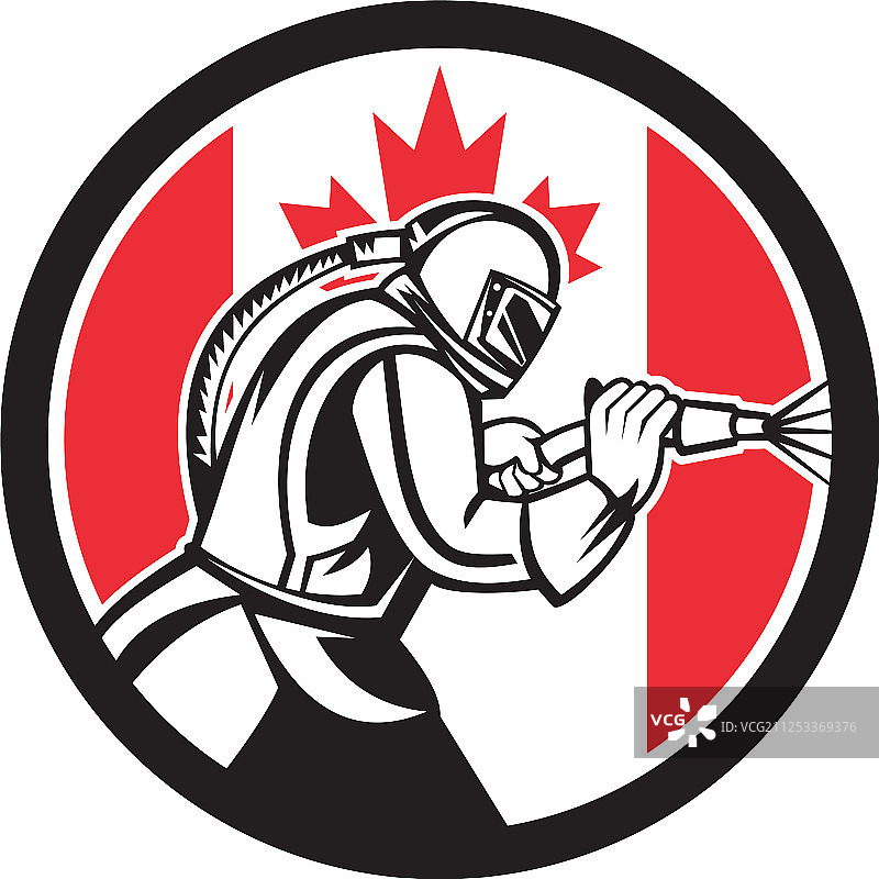 喷砂机与加拿大国旗圆形图案图片素材
