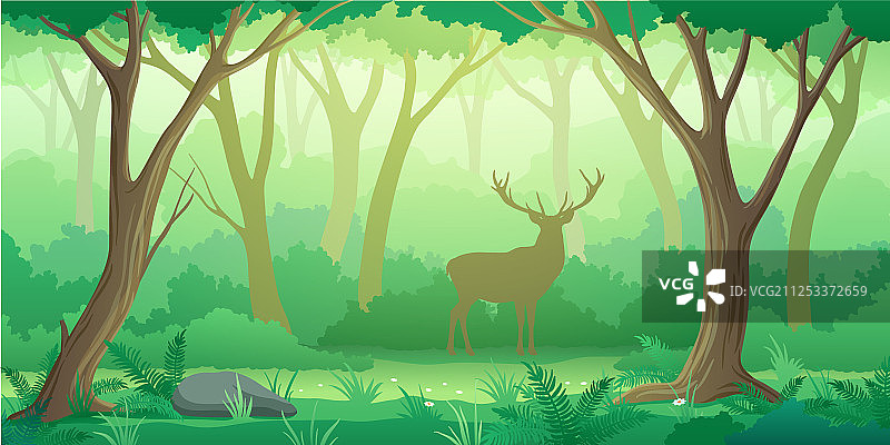 树木与鹿的森林景观背景图片素材