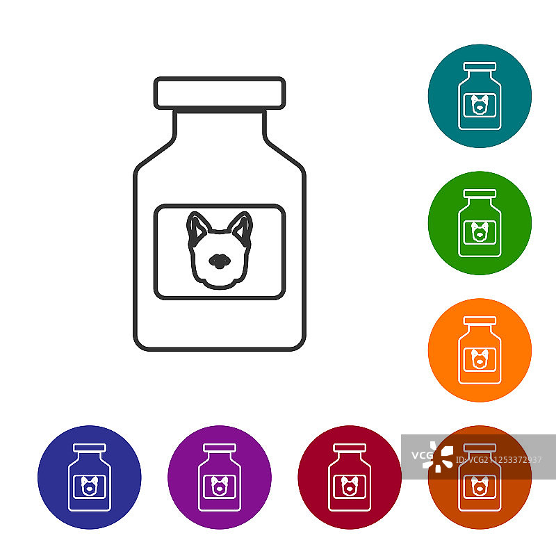 灰色宠物狗药品瓶线性图标图片素材