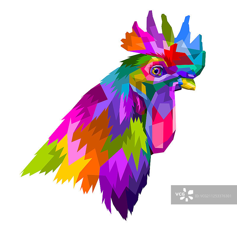 波普几何风格的彩色公鸡头像图片素材