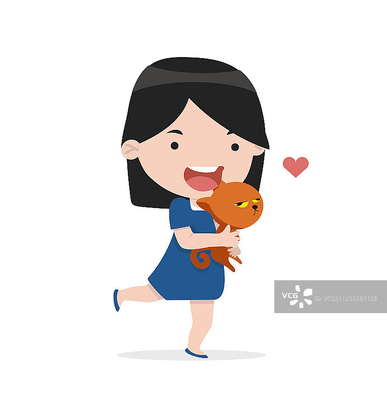 充满爱意地拥抱猫咪的可爱女孩图片素材