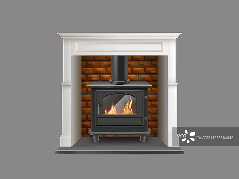 带金属壁炉的现代壁炉图片素材