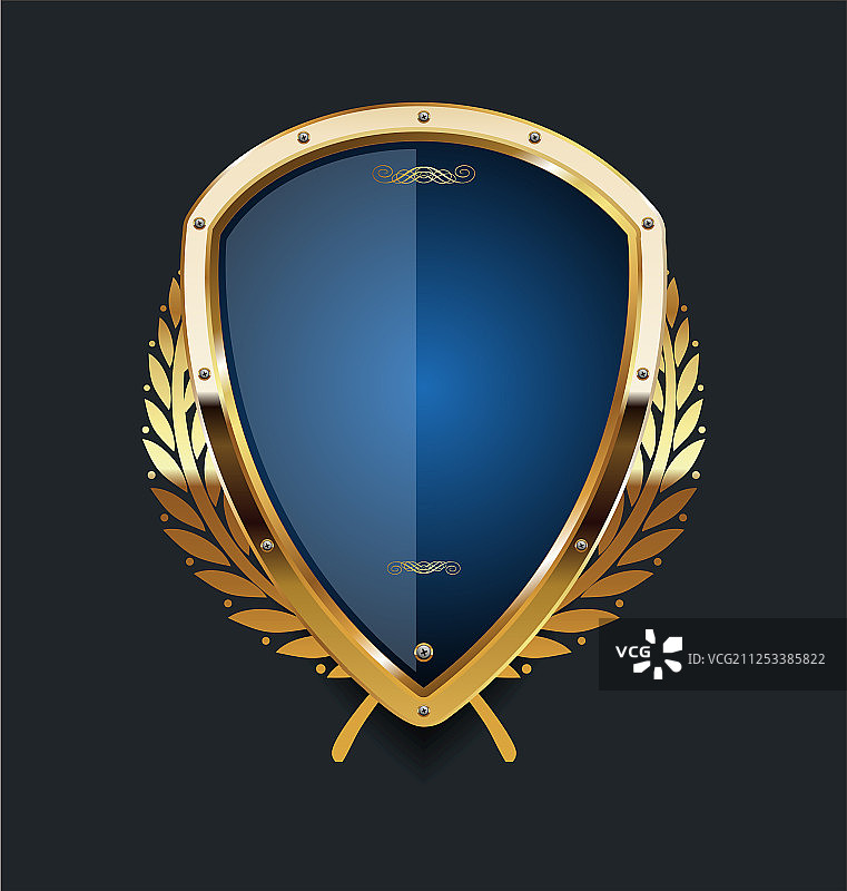 金色盾牌和月桂花环复古设计06图片素材