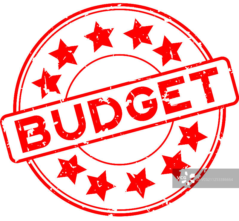 红色划痕效果的“预算”圆形星标图案图片素材