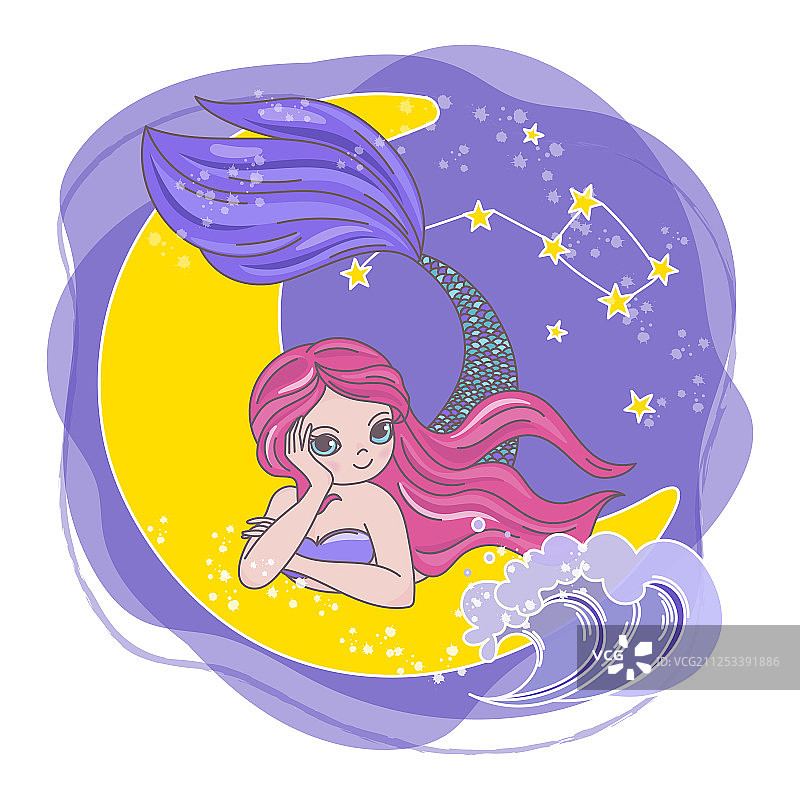 月亮美人鱼卡通公主图片素材