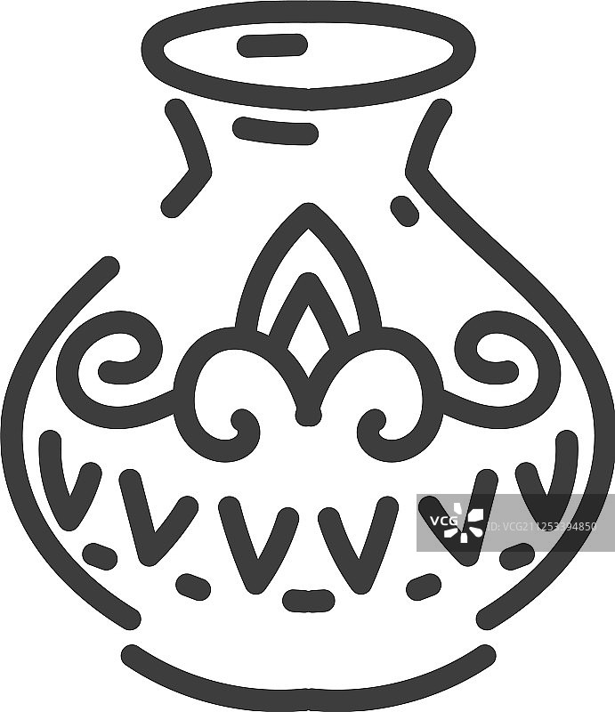 带图案的古董花瓶扁平轮廓图标图片素材